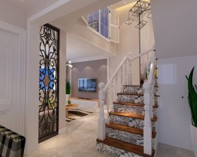 2018现代复式楼楼梯实木扶手装修效果图片